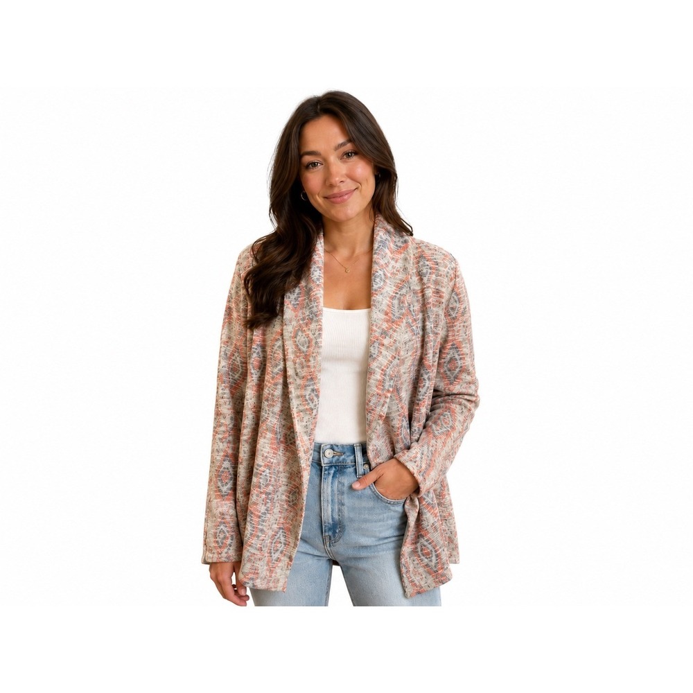 Lucky Brand Boho Aztec Cardigan Festival Western Open Front Sweater Size Small